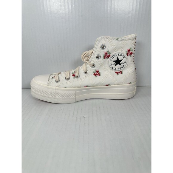 Sz 7.5W Converse Chuck Taylor All Star Hi Lift Floral Embroidery White Platform - Picture 5 of 9